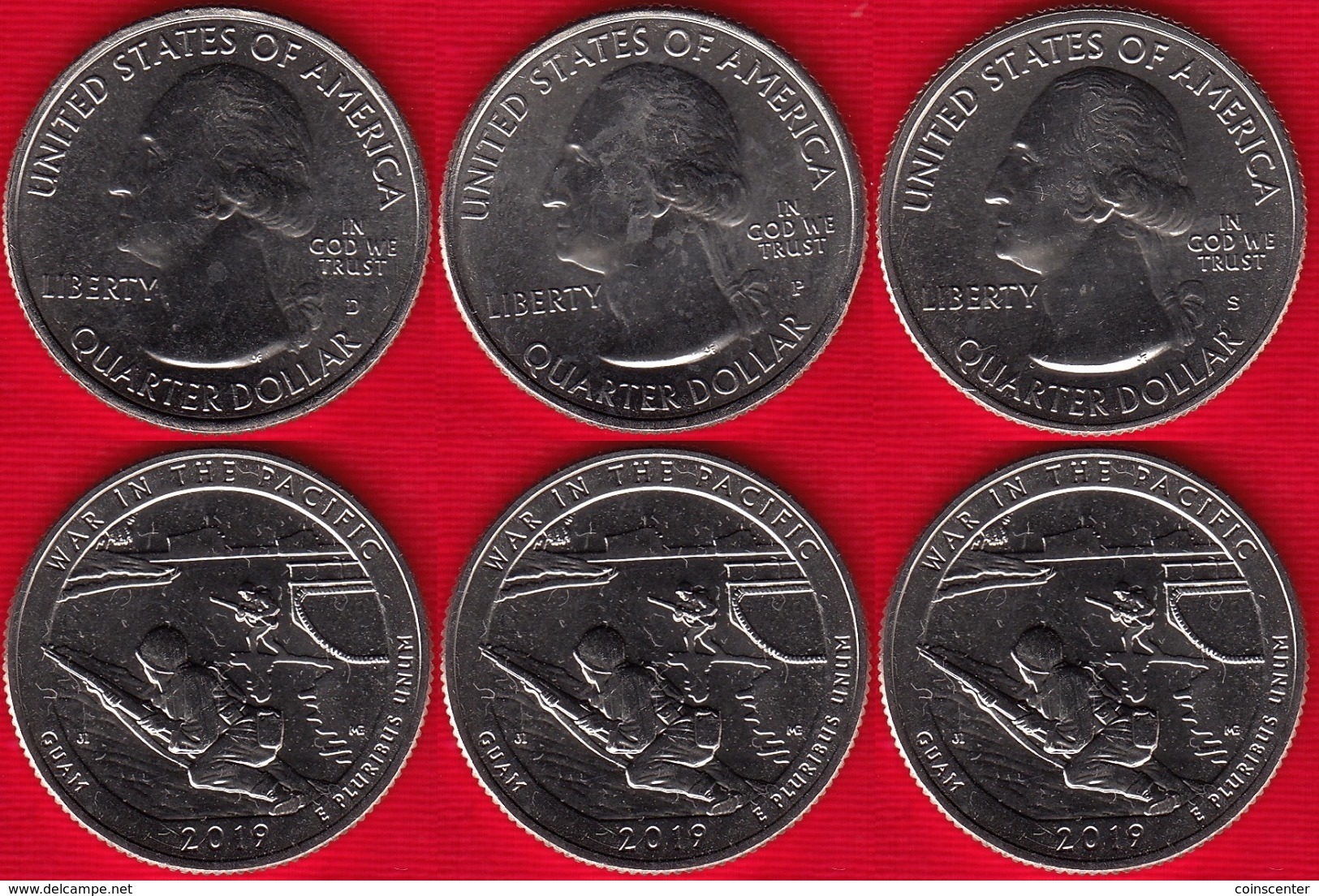 USA Set Of 3 Quarters: "War In The Pacific, Guam" 2019 D, P, S UNC - 2010-...: National Parks