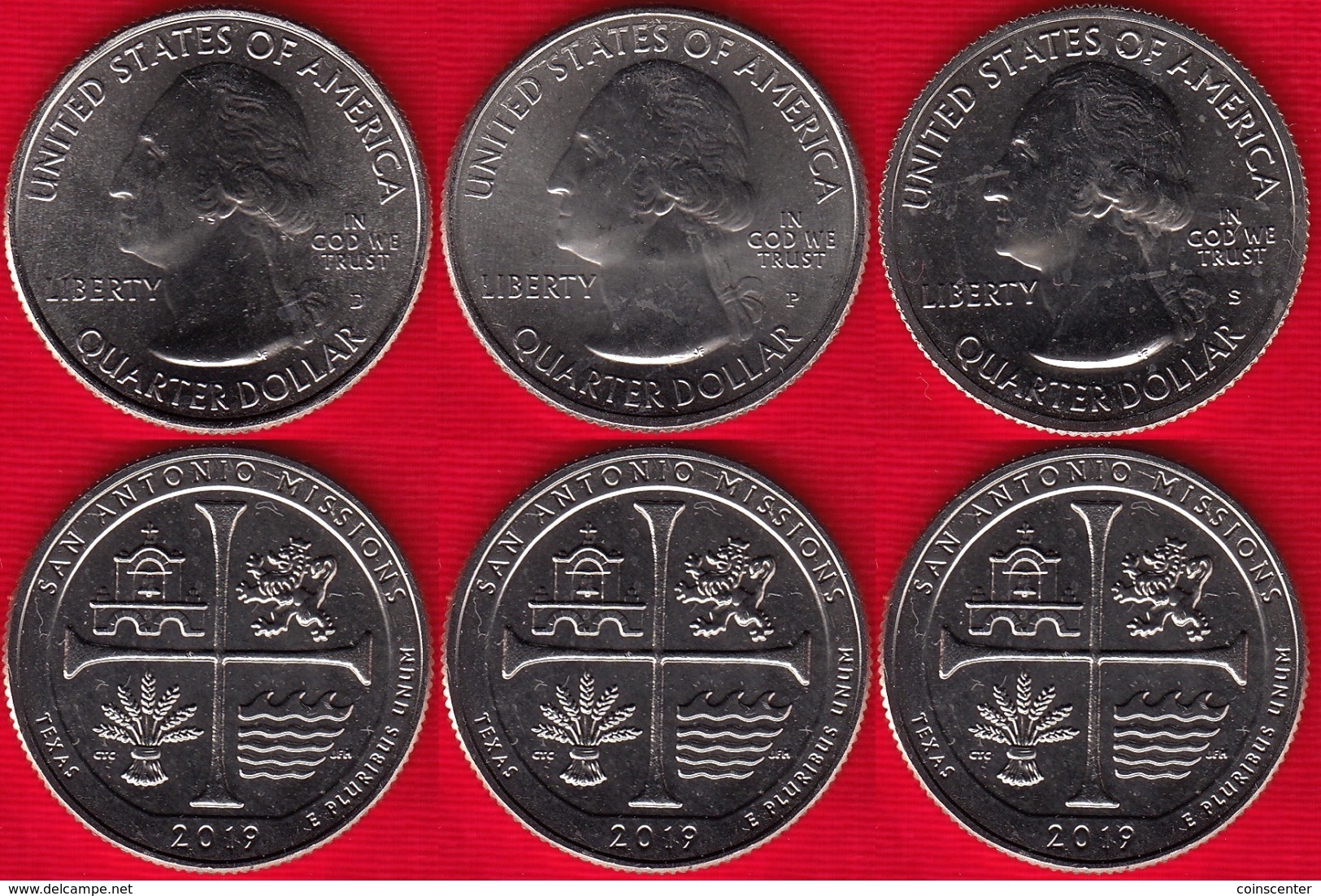 USA Set Of 3 Quarters: "San Antonio Missions, Texas" 2019 D, P, S UNC - 2010-...: National Parks