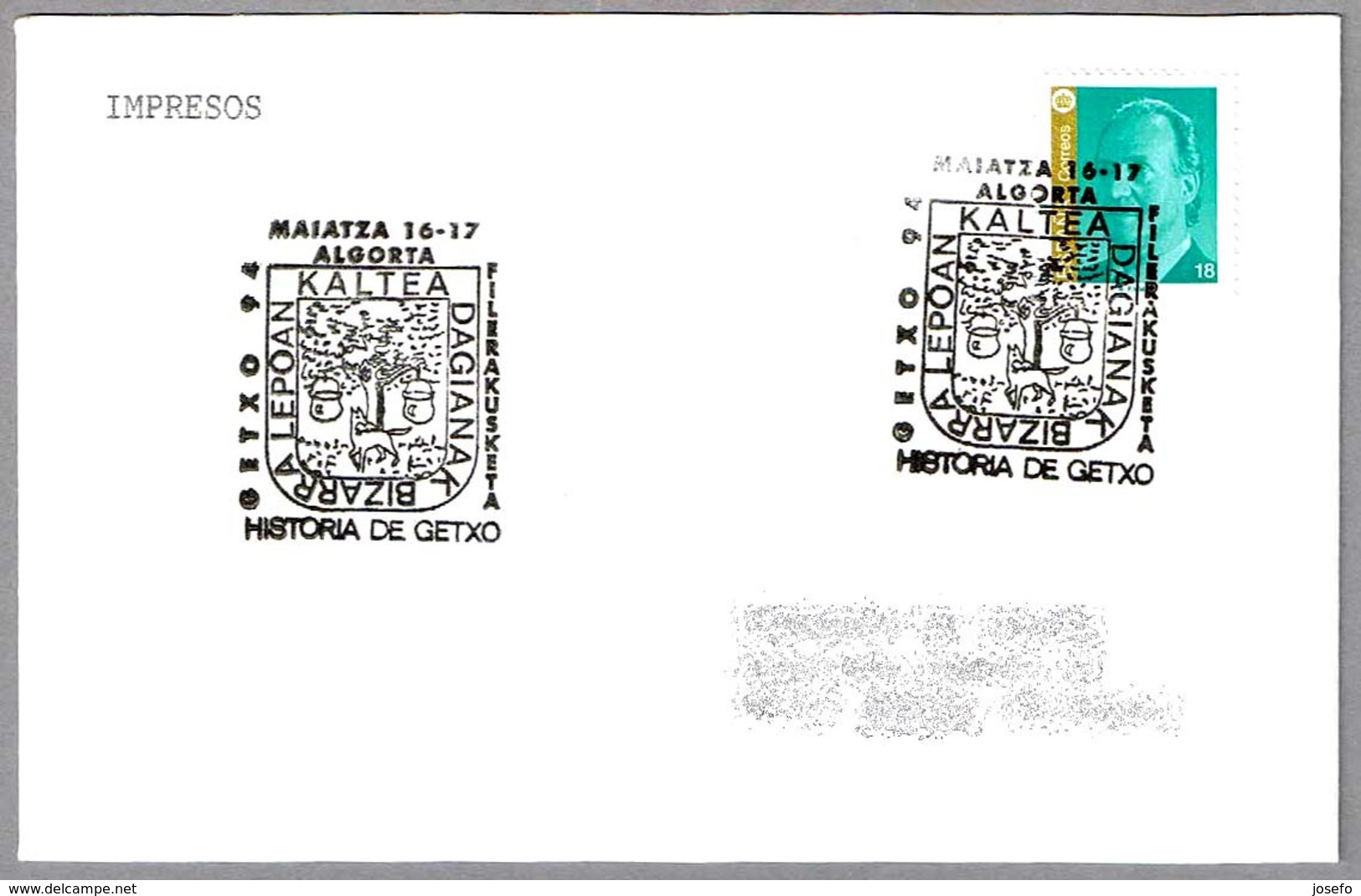 Exposicion Getxo 94 - ESCUDO HERALDICO DE GETXO. Algorta, Pais Vasco, 1994 - Briefe U. Dokumente