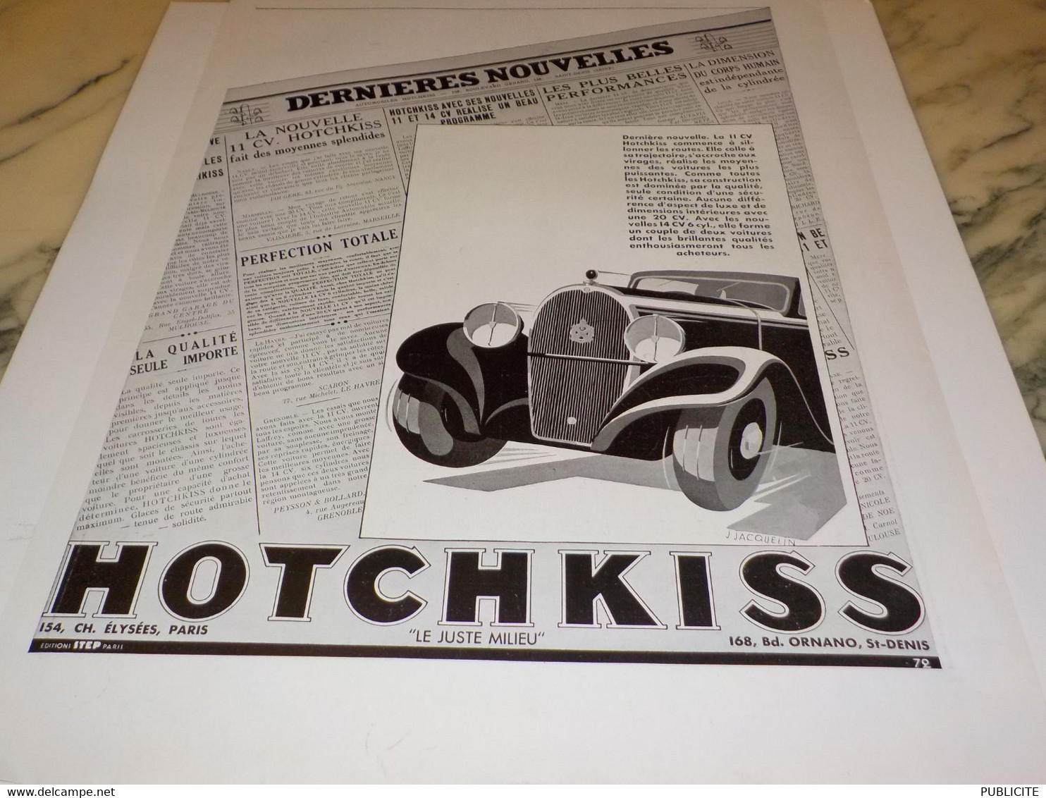 ANCIENNE PUBLICITE DERNIERES NOUVELLES  HOTCHKISS  1933 - Cars