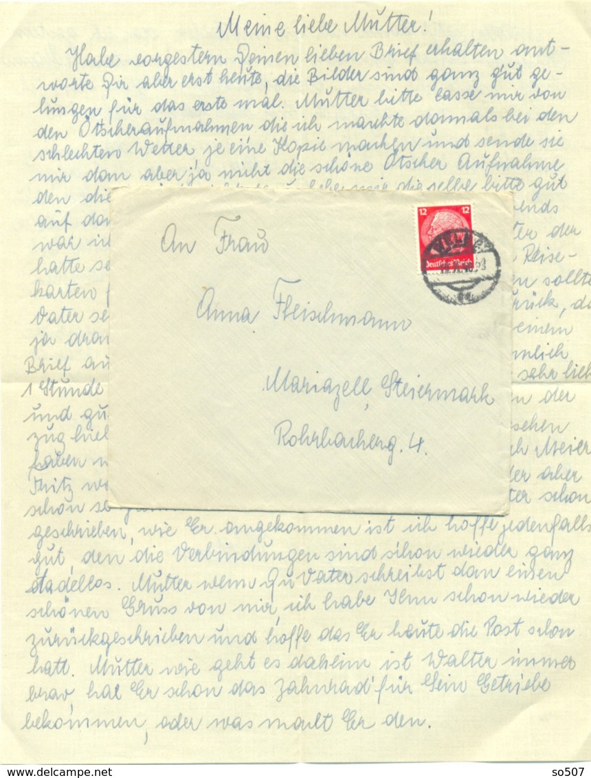 T9- German Third Reich Cover, Letter - Traveled To Austria, Mariazell 1940.-WW2 WWII - Briefe U. Dokumente