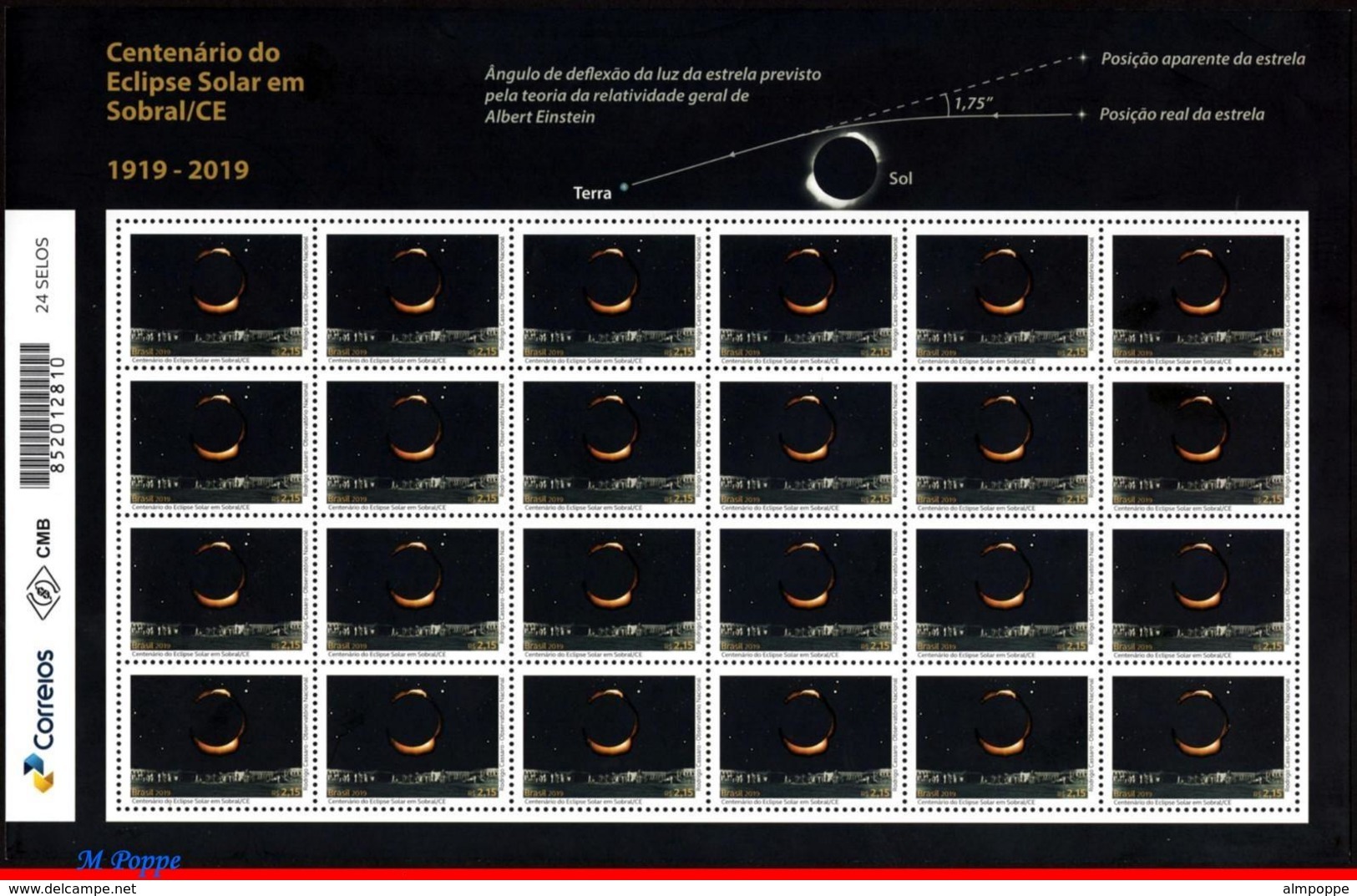 Ref. BR-V2019-07-F BRAZIL 2019 SCIENCE, SOLAR ECLIPSE IN SOBRAL,, ALBERT EINSTEIN, RELATIVITY, SHEET MNH 24V - Ungebraucht