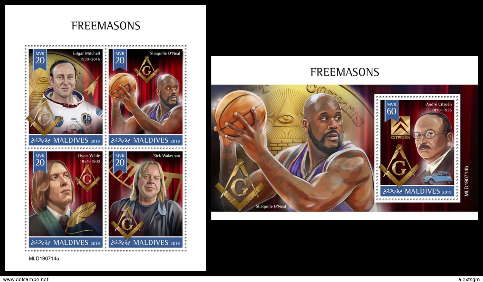 MALDIVES 2019 - S. O'Neal, Freemasons - YT 7097-7100 + BF1381, CV=28 € [MLD190714] - Basketball