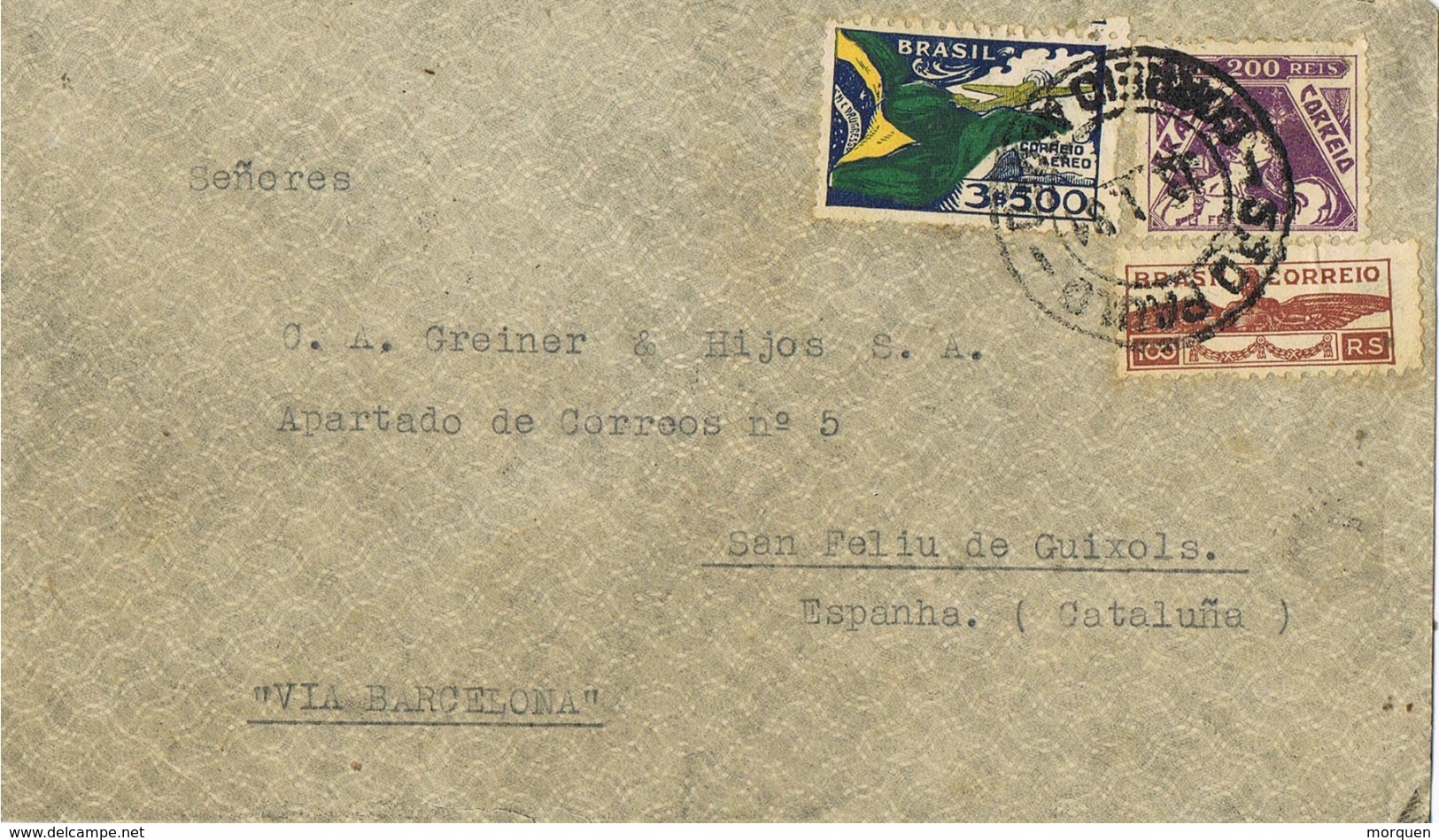 34254. Carta Aerea SAO PAULO (Brasil) 1934 A España, San Feliu De Guixols (Gerona) - Lettres & Documents