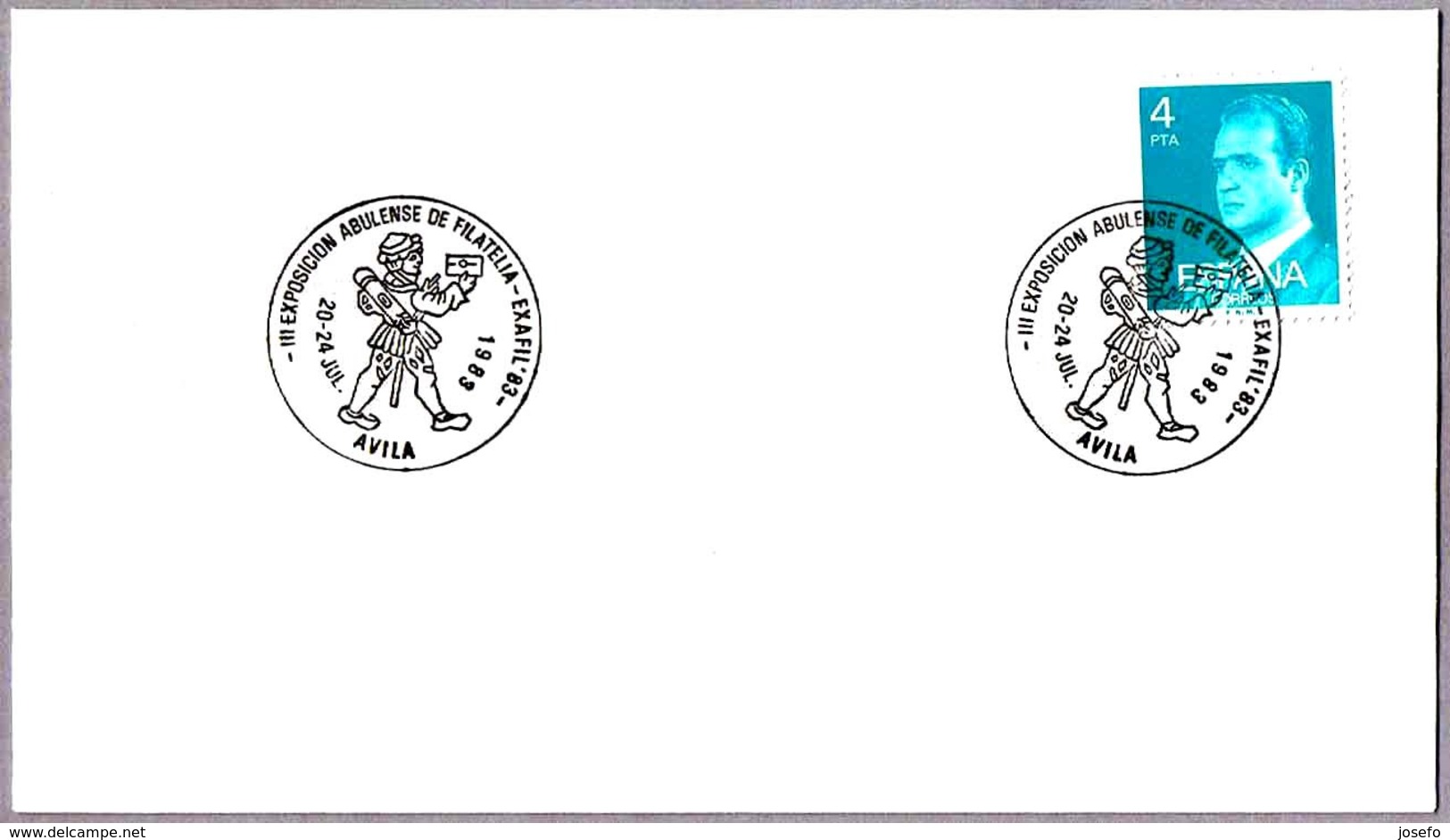 Matasellos III EXP. ABULENSE DE FILATELIA. MENSAJERO POSTAL - Postal Messenger. Avila 1983 - Posta
