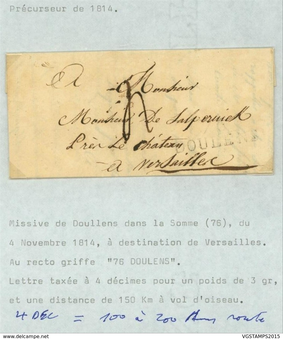 France 1814 - Précurseur De Doullens (Dept. La Somme 76)  à Versailles. (VG) DC-4274 - 1801-1848: Precursores XIX