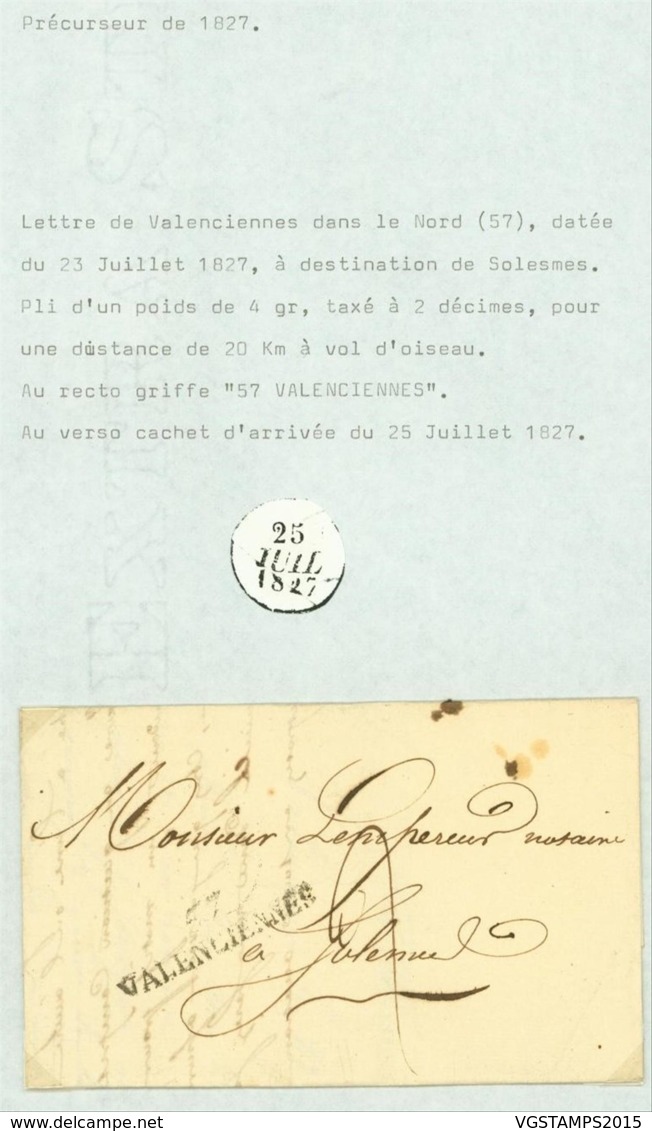 France 1827 - Précurseur De Valenciennes à Solesmes   (VG) DC-4285 - 1801-1848: Precursors XIX