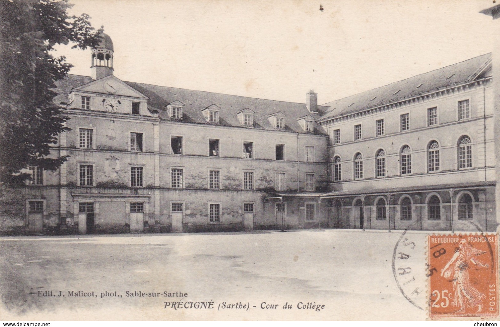 72. PRECIGNE. CPA . COUR DU COLLÈGE. ANNEE 1935 + TEXTE - Autres & Non Classés