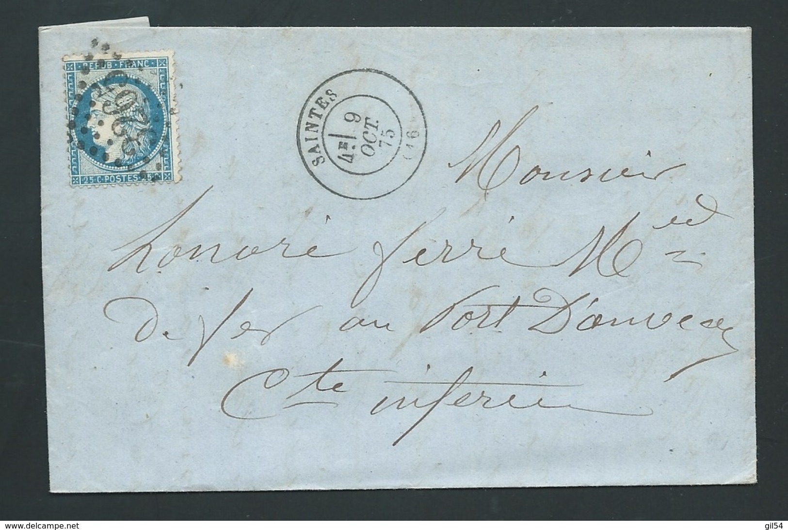 Yvert N°60 Sur Lac Obli.  Gros  Chiffres 3265  Cad  Saintes , Oct. 1875 RAA3414 - 1849-1876: Classic Period