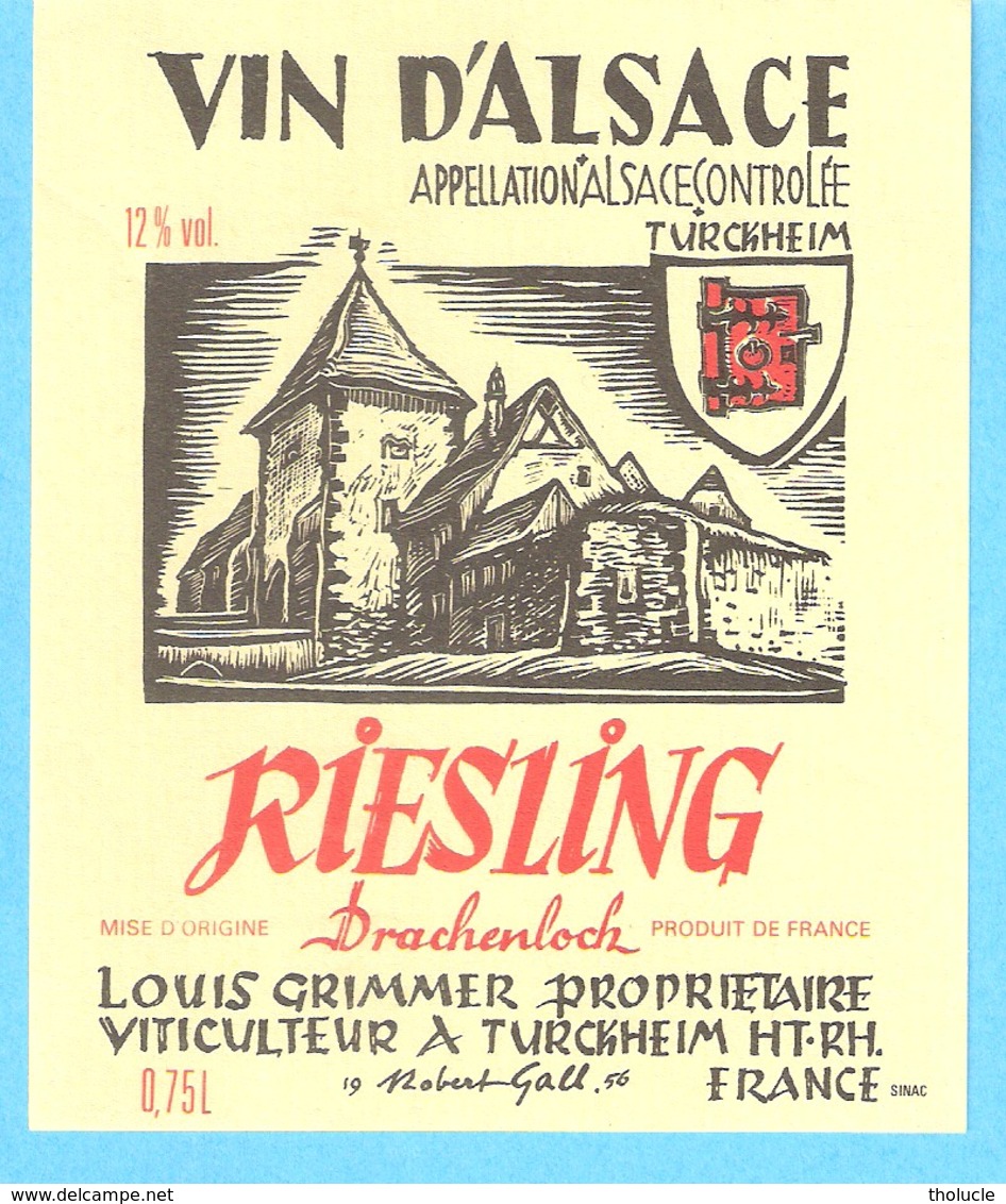 Etiquette-Vin D'Alsace-Riesling-Drachenloch-Louis Grimmer à Turckheim - Riesling