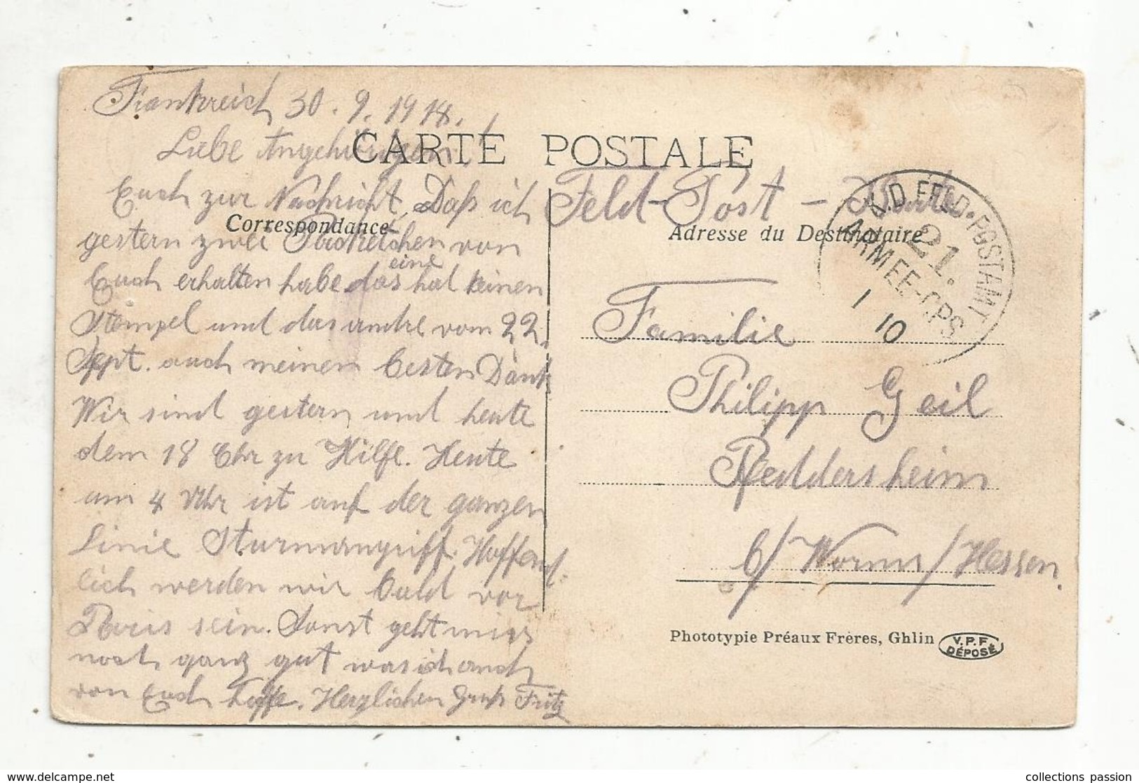 Marque D'armée Sur Carte Postale , 1918 ,K.D. FELD POSTAMT ,21 ARMEE-CPS, Belgique , MONS ,entrée Du Château - Marques D'armées