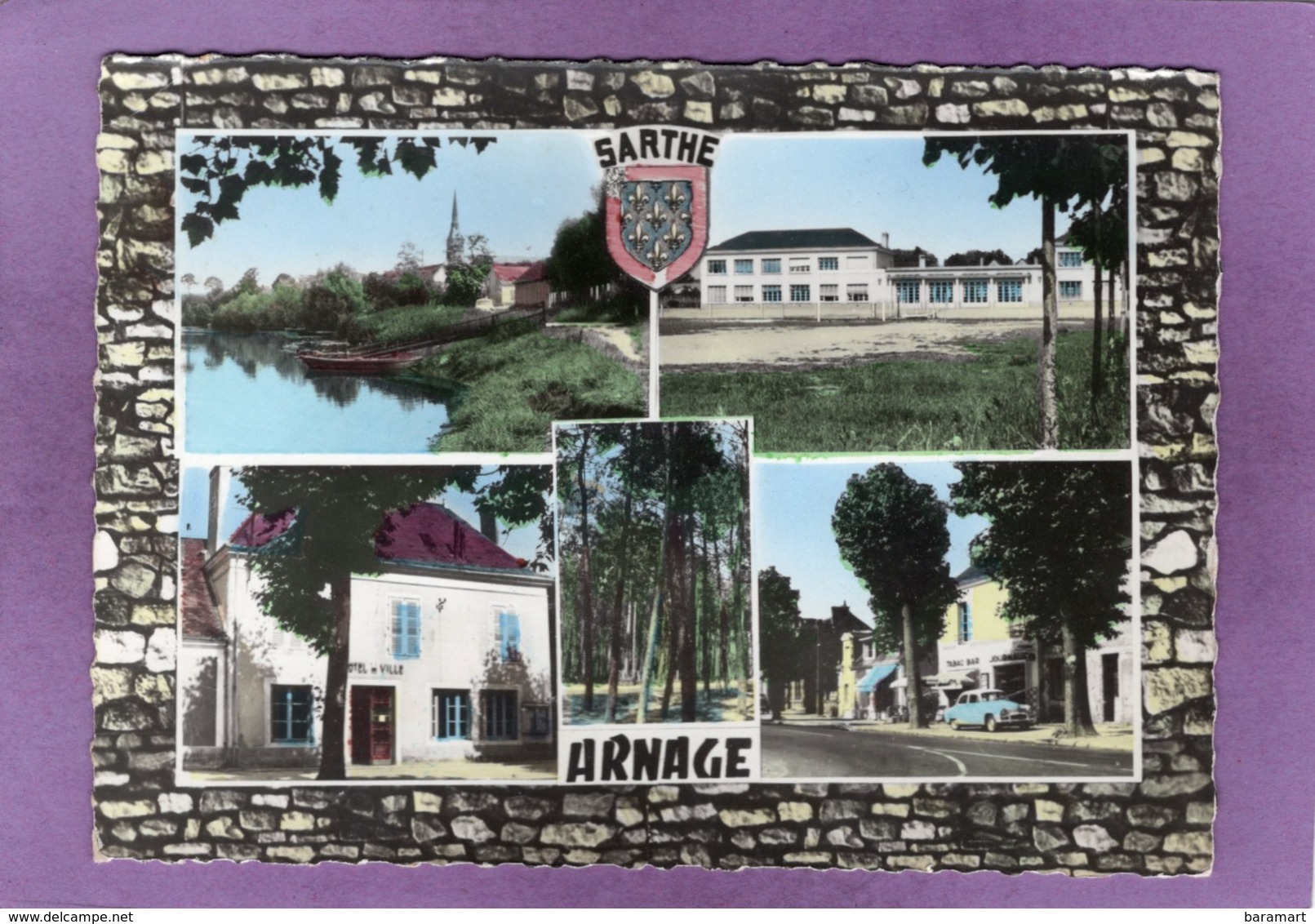 72 ARNAGE Multivues La Sarthe L'Eglise Les Nouvelles écoles Hôtel De Ville La Pinède Rue Nationale Simca Aronde Blason - Autres & Non Classés