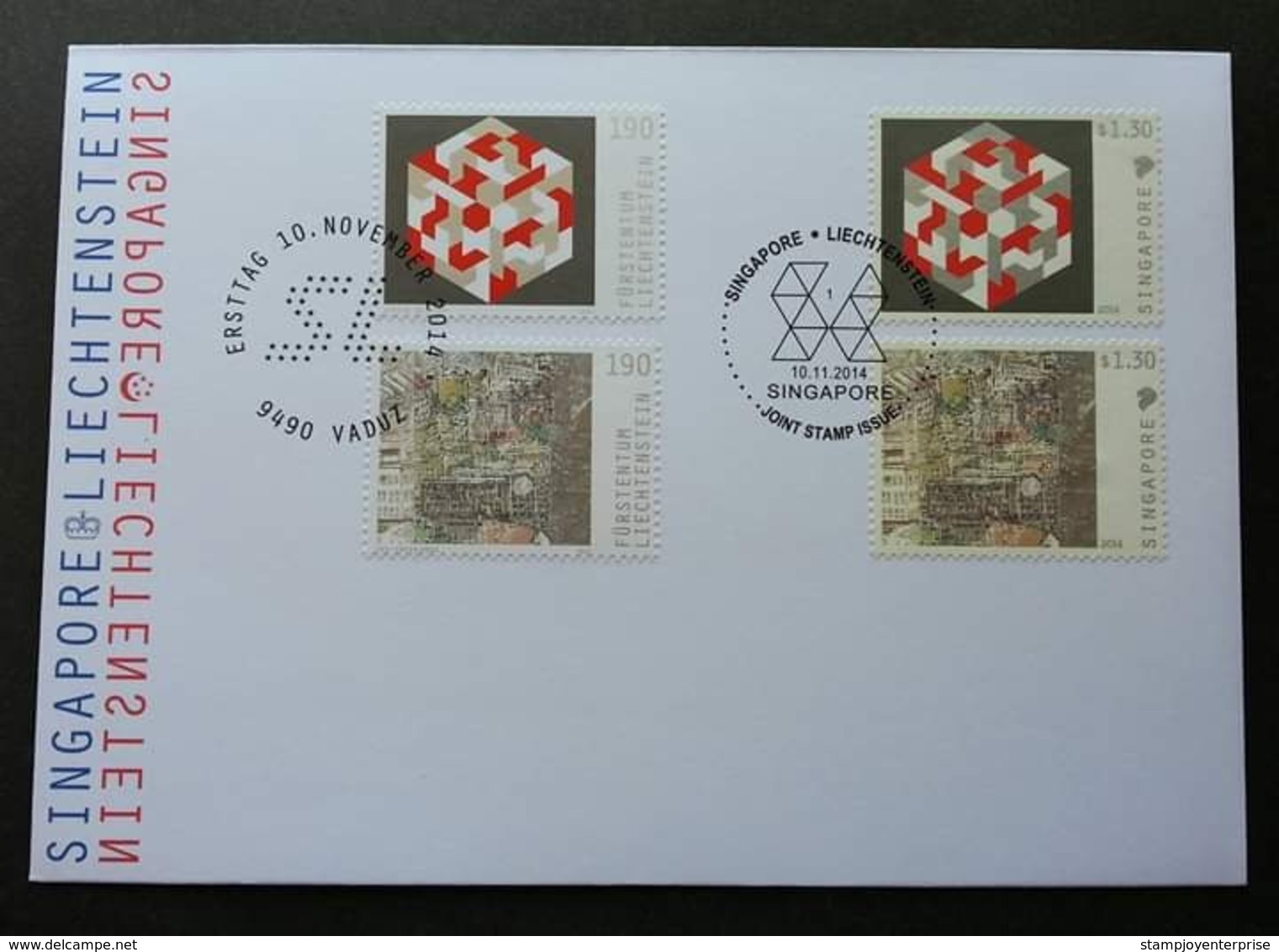 Liechtenstein Singapore Joint Issue 2014 (joint FDC) *dual Cancellation - Covers & Documents