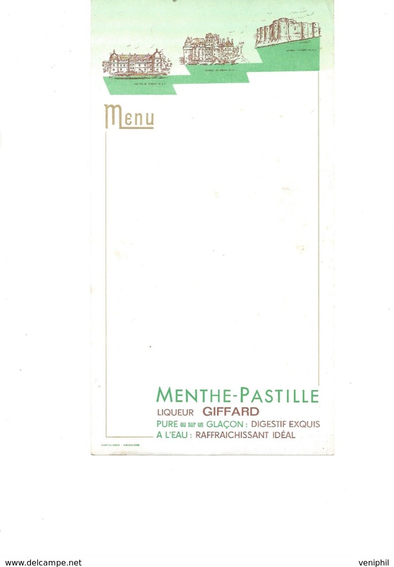 MENU * LIQUEUR GIFFARD - MENTHE - PASTILLE - Menus