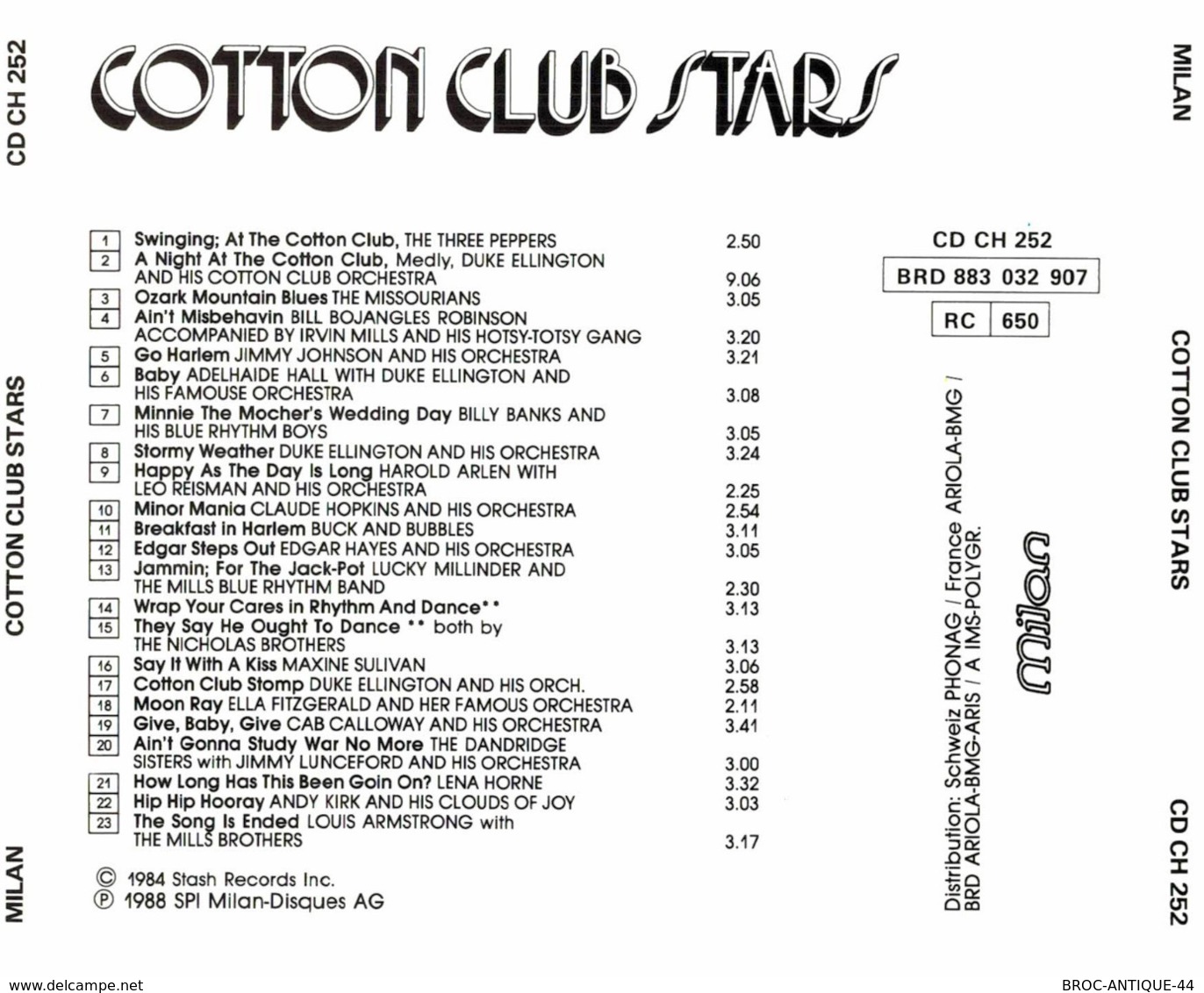 CD N°2403 - COTTON CLUB STARS - COMPILATION 23 TITRES - Jazz