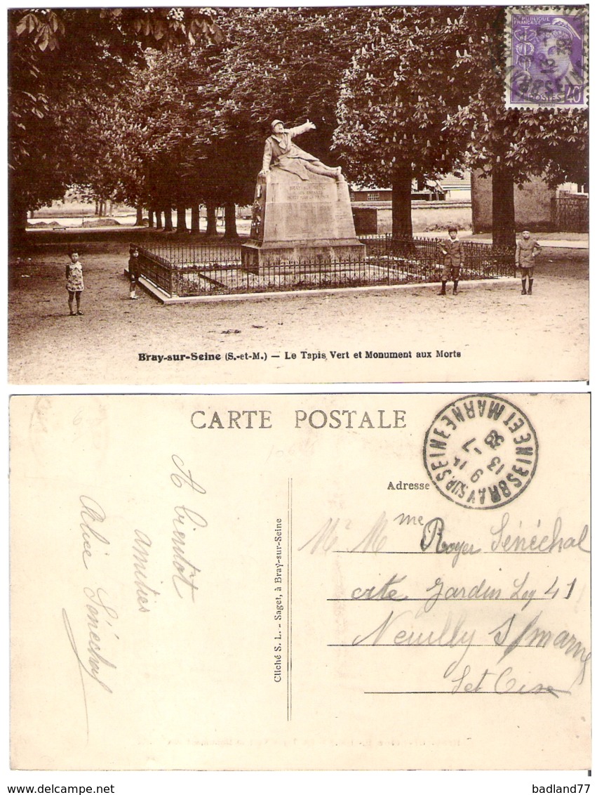 77 - BRAY-SUR-SEINE - Le Tapis Vert Et Monument Aux Morts - Bray Sur Seine