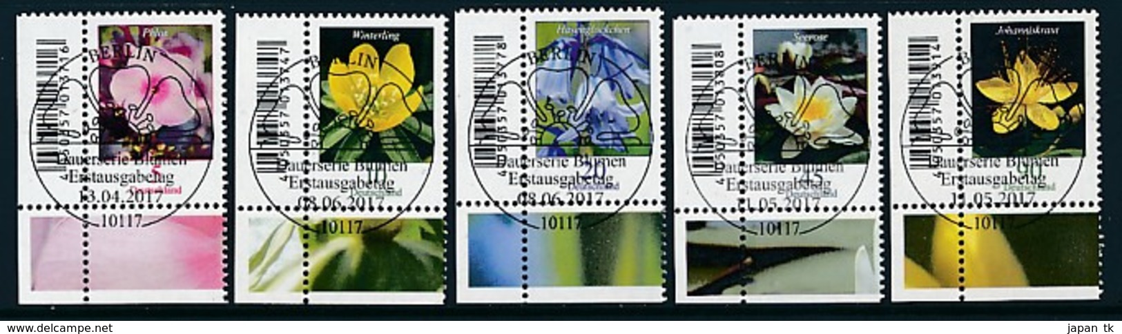 GERMANY Mi. Nr. 3296, 3303-3304, 3314-3315 Freimarken: Blumen  - ESST Berlin - Eckrand Unten Links - Used - Gebraucht