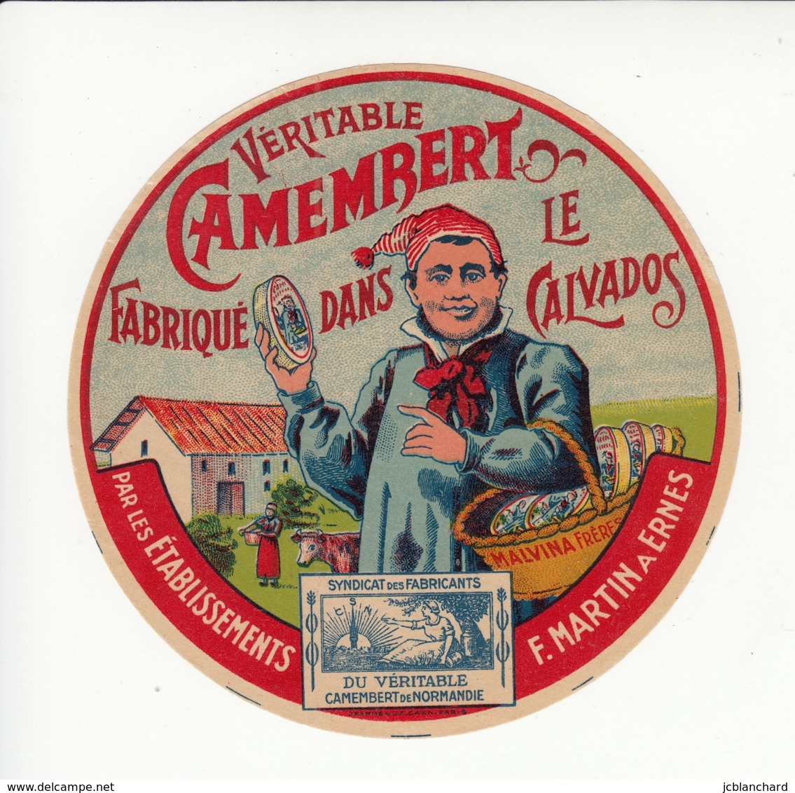 Etiquette De Fromage Camembert - Malvina Frères - Martin - Ernes - Calvados. - Cheese