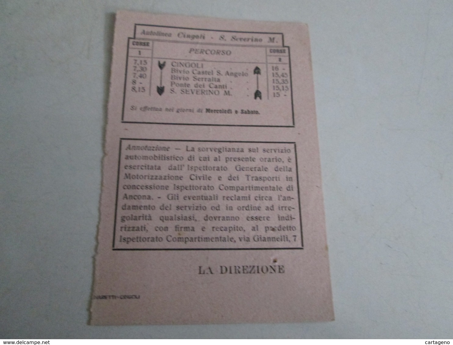 Cingoli-san Severino Marche Biglietto Automobilistico Anni 50 - Europa