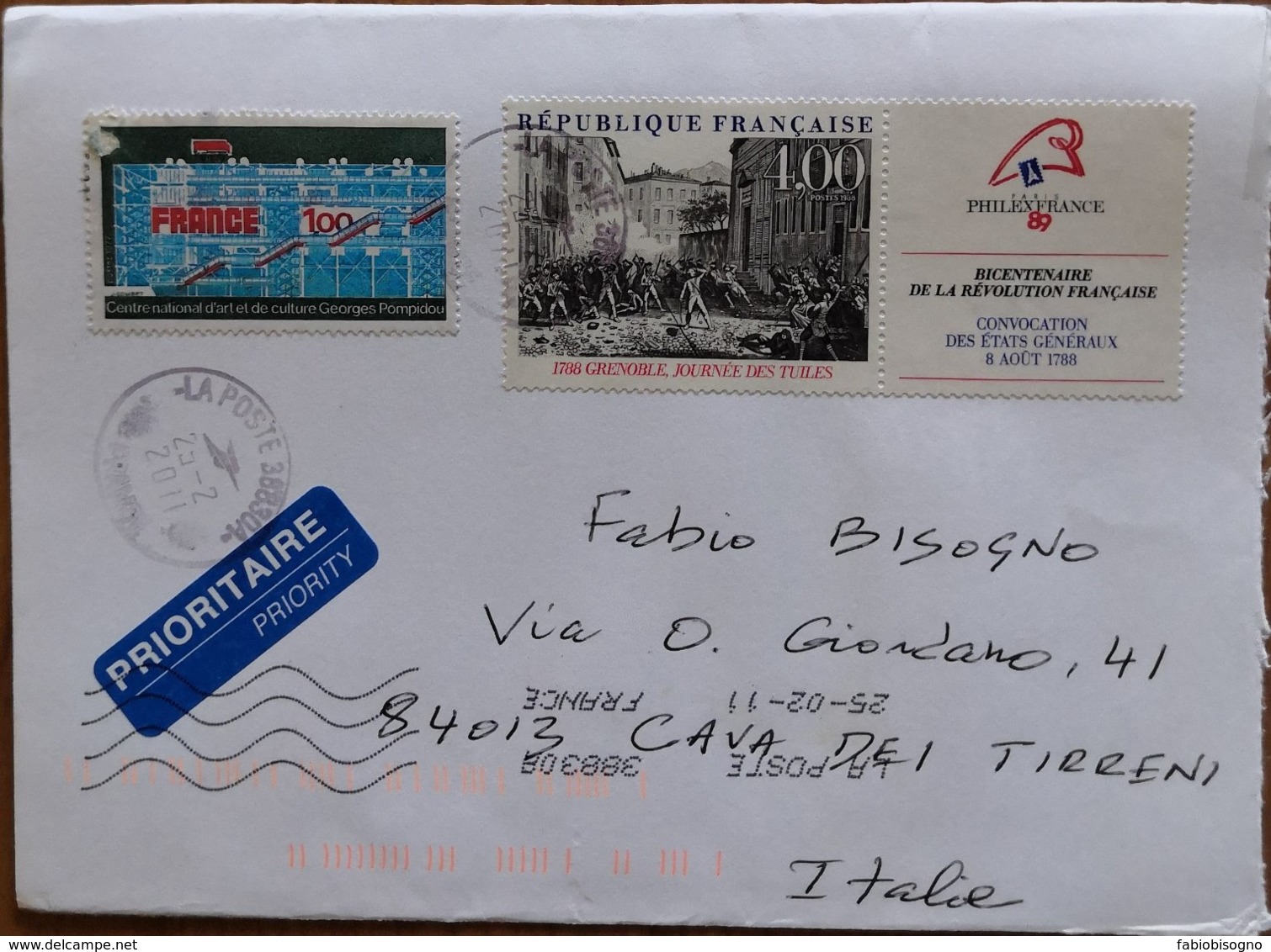 2011 France - Philefrance 4.00 Pompidou 1.00 -  Used Stamps On Cover To Italy - Brieven En Documenten