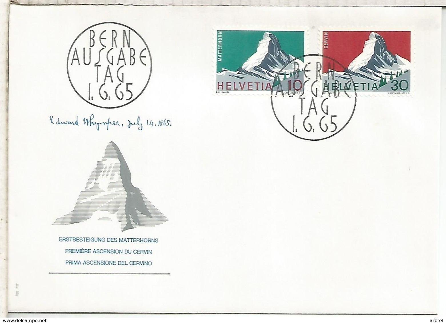 SUIZA FDC 1965 CERVIN MATTERHORN MONTAÑA ESCALADA - Bergsteigen