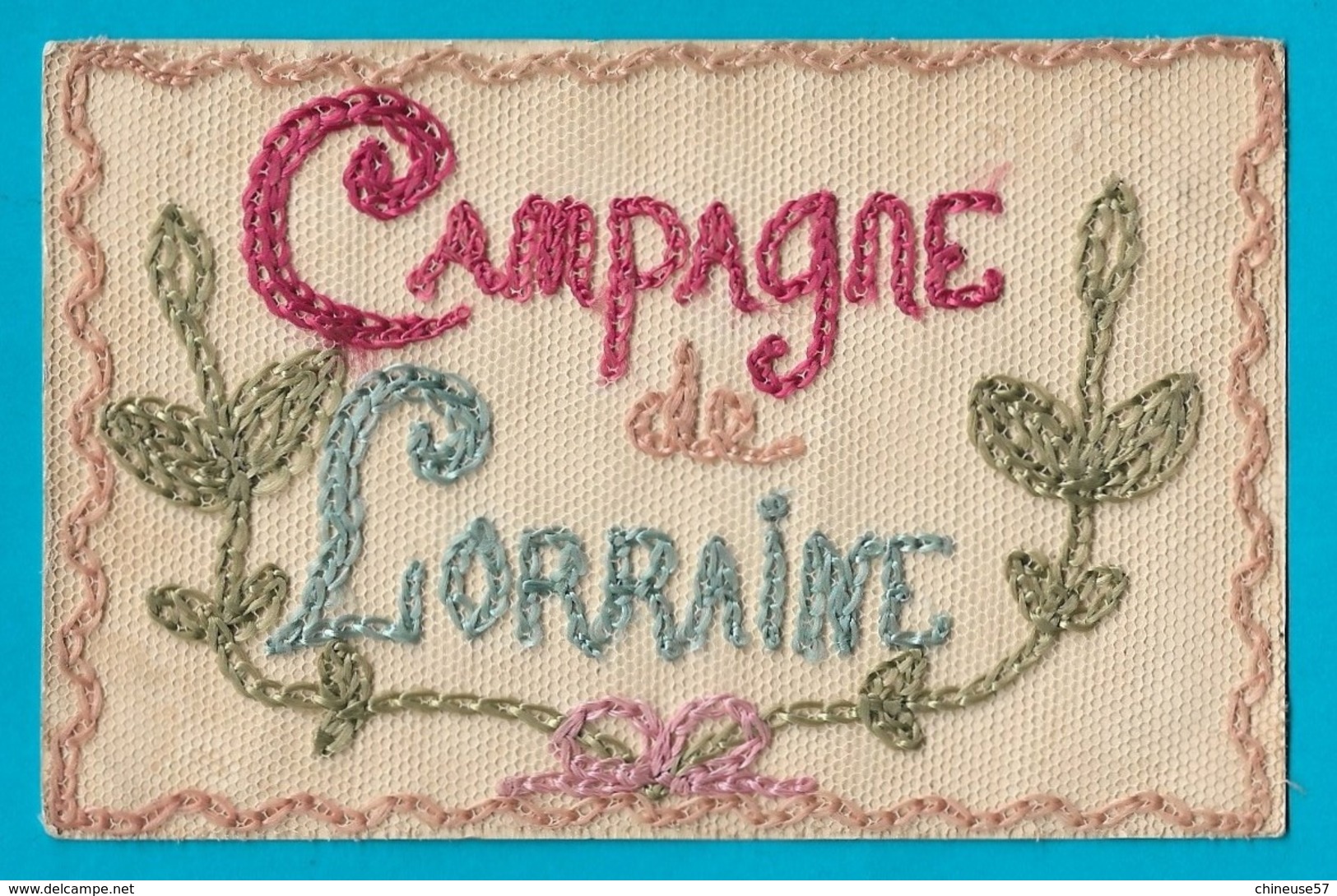 Carte En Franchise Militaire Brodée Campagne De Lorraine Service Des Troupes En Campagne - Ricamate