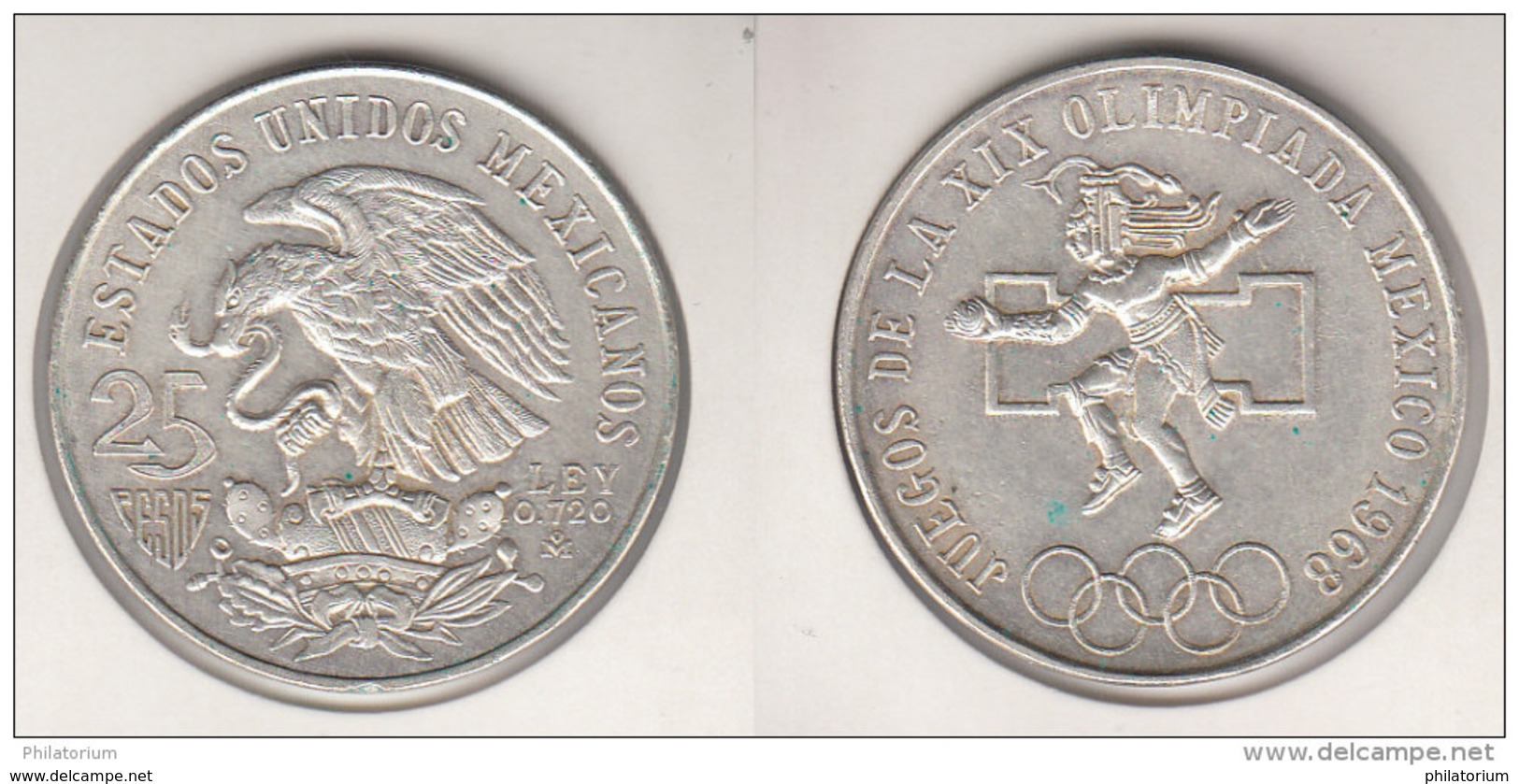 Mexique  25 Pesos 1968 Jeux Olympiques Mexico 720/00Ag - Messico