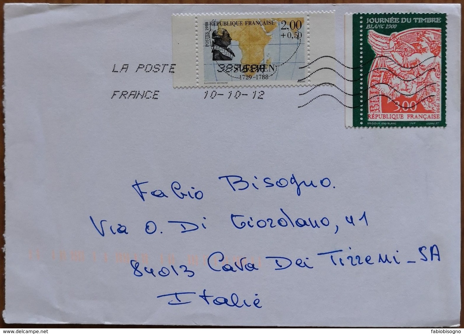 2012 France - Suffren 2.00+0.50 Journee Du Timbre 3.00 - Used Stamps On Cover To Italy - Storia Postale