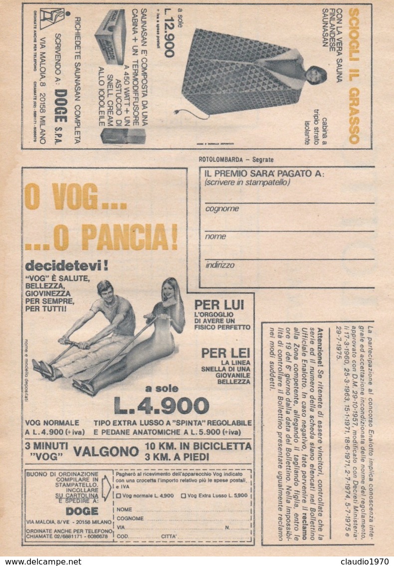 SCHEDINA ENALOTTO - CONCORSO -PRONOSTIC I-GESTITO -DALL -E-N-A-L-  ANNO. 1977 - Collezioni