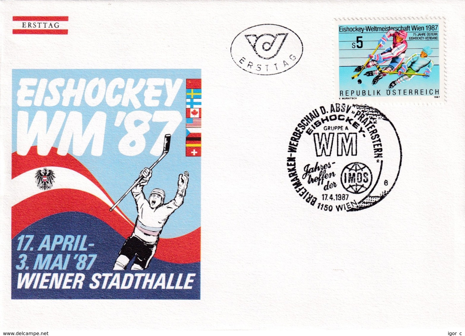 Austria 1987 Cover: Ice Hockey Sur Glace; Eishockey: IIHF World Championship Wiener Stadthalle - Hockey (Ice)