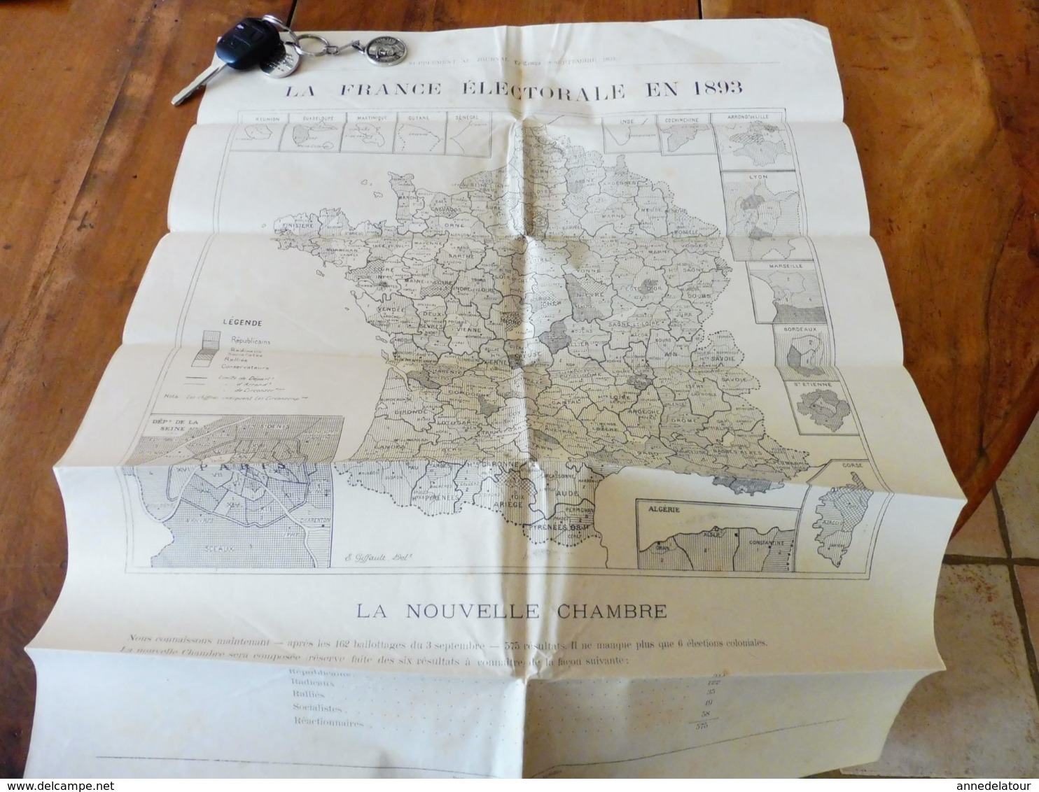 CARTE de la FRANCE électorale en 1893    (Supplément au Journal LE TEMPS)  La Nouvelle Chambre après 162 ballotages