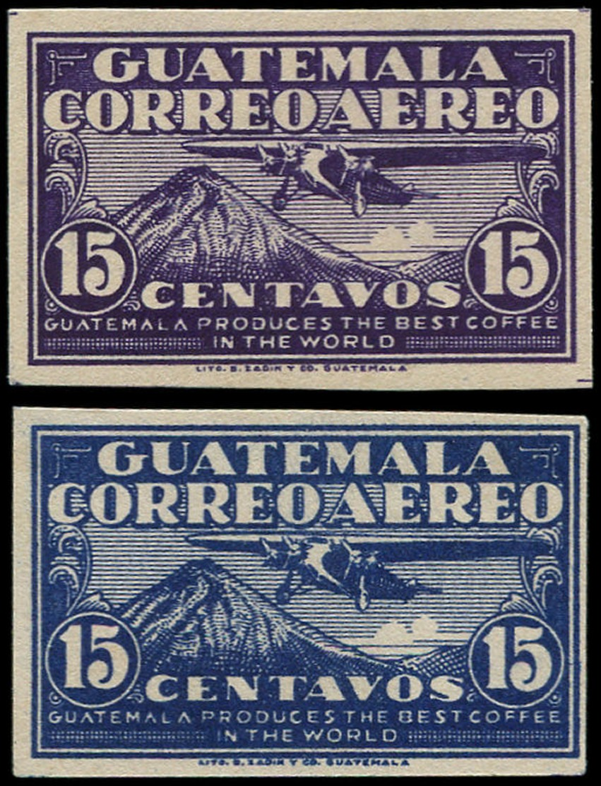 * GUATEMALA - Poste Aérienne - 6A, Valeur Non émises 15c, 2 Essais En Violet Ou Bleu (Goodman E 373 CG) - Guatemala