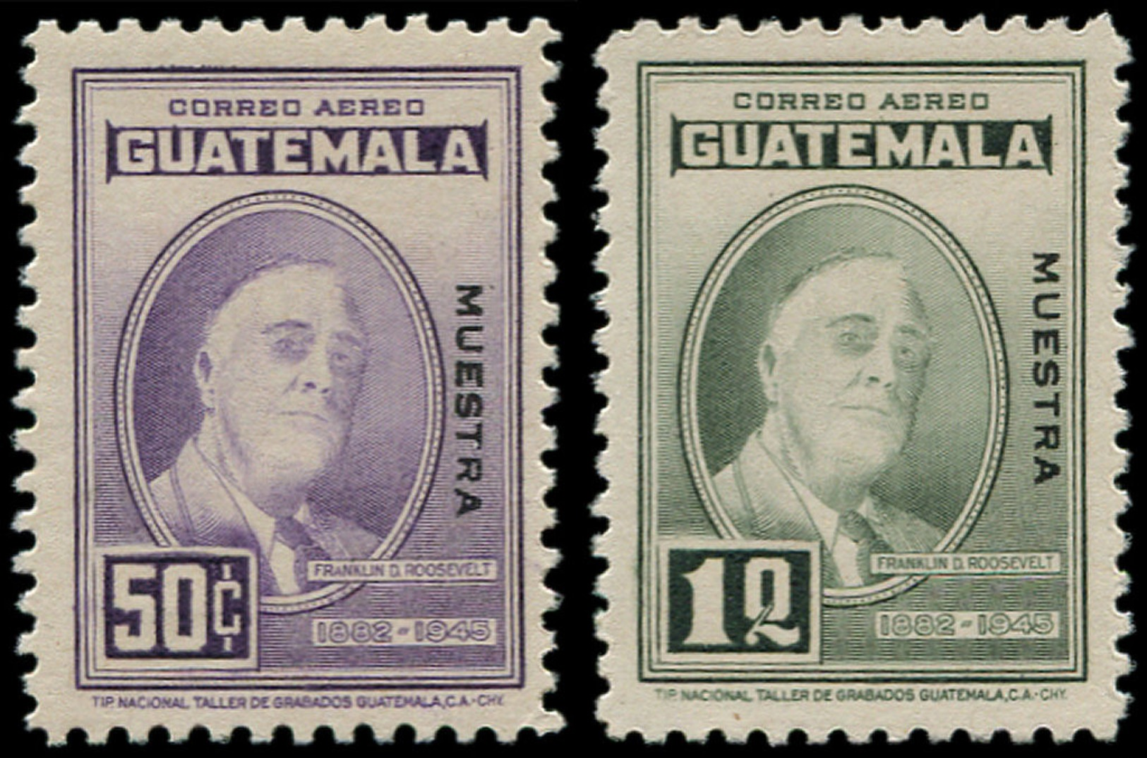 * GUATEMALA - Poste Aérienne - 157/8, Surcharge Noire "muestra", (tirage 80), Les Autres Valeurs N'existent Pas: 50c. Et - Guatemala