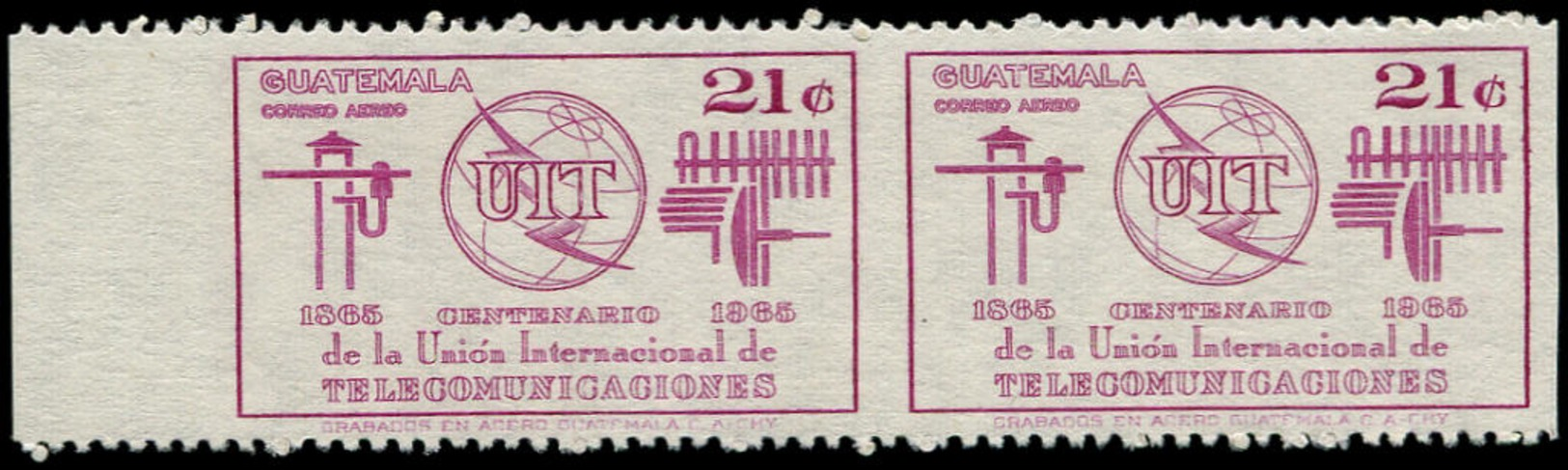 ** GUATEMALA - Poste Aérienne - 433, Paire Horizontale, Non Dentelée Verticalement, (6 Existent): 21c. Uit - Guatemala