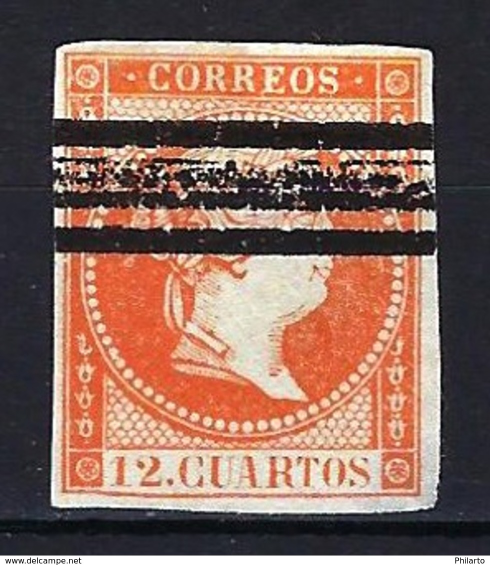 ESPAÑA 1856-1859 - ISABEL II - EDIFIL NE1 - NO EXPENDIDO - BARRADO - Gebruikt