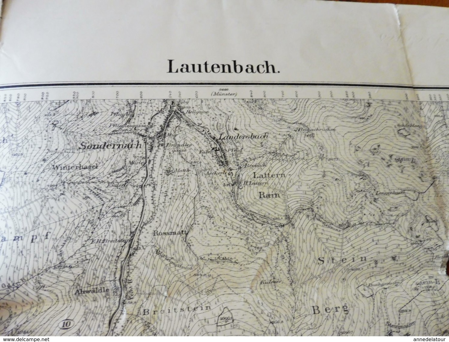 1886 Rare Carte De LAUTENBACH Filigrane PAPETERIE BERGES Suite Annexion ALSACE Par L'ALLEMAGNE (Hors-Tout = 64cm X 57cm) - Mapas Topográficas