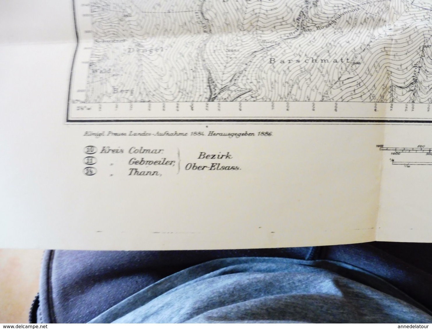 1886 Rare Carte de LAUTENBACH filigrane PAPETERIE BERGES suite annexion ALSACE par l'ALLEMAGNE (Hors-Tout = 64cm x 57cm)