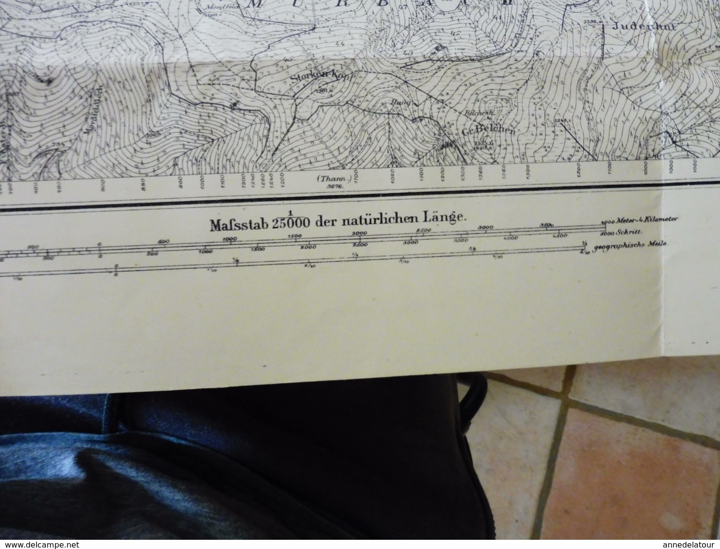 1886 Rare Carte de LAUTENBACH filigrane PAPETERIE BERGES suite annexion ALSACE par l'ALLEMAGNE (Hors-Tout = 64cm x 57cm)