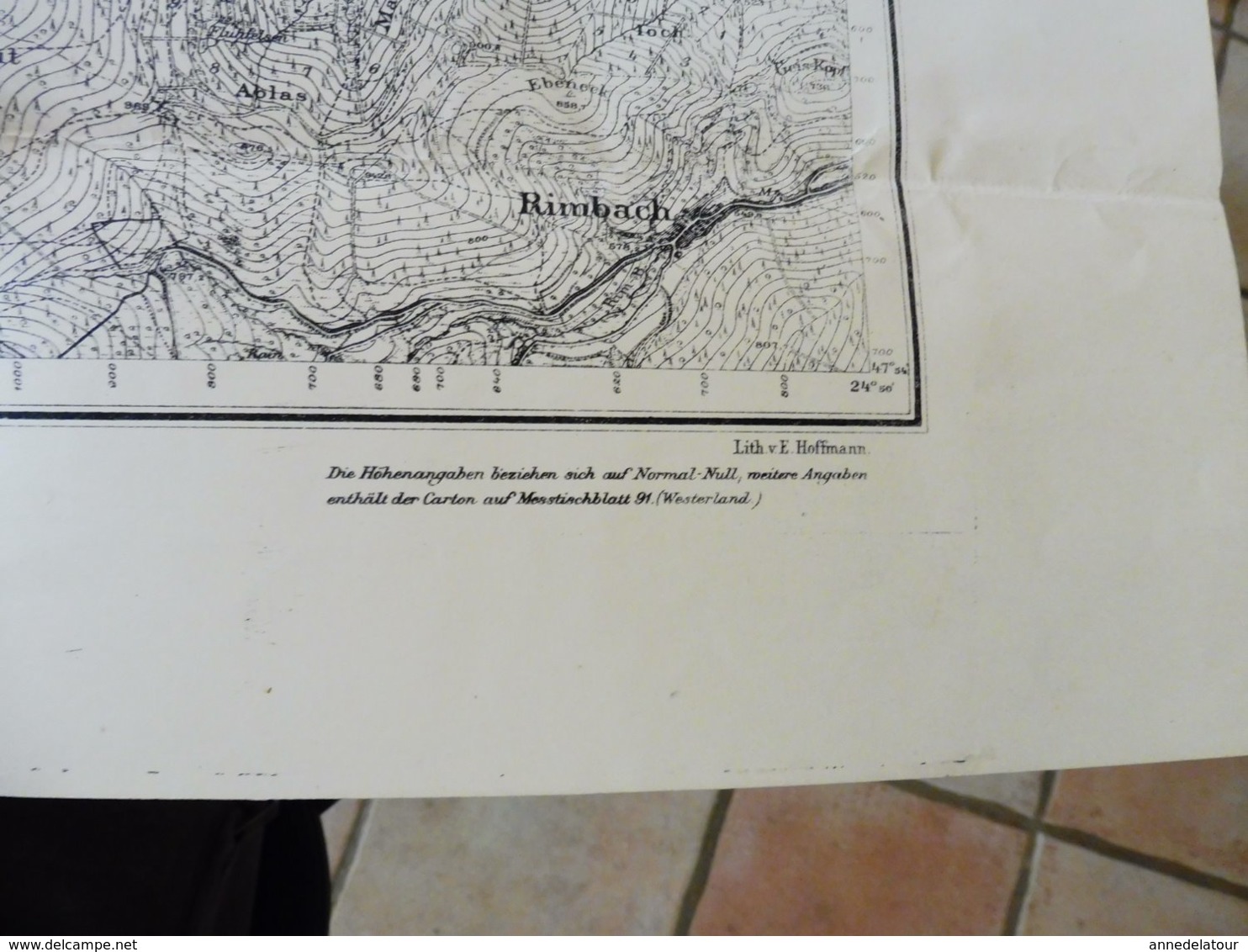 1886 Rare Carte de LAUTENBACH filigrane PAPETERIE BERGES suite annexion ALSACE par l'ALLEMAGNE (Hors-Tout = 64cm x 57cm)