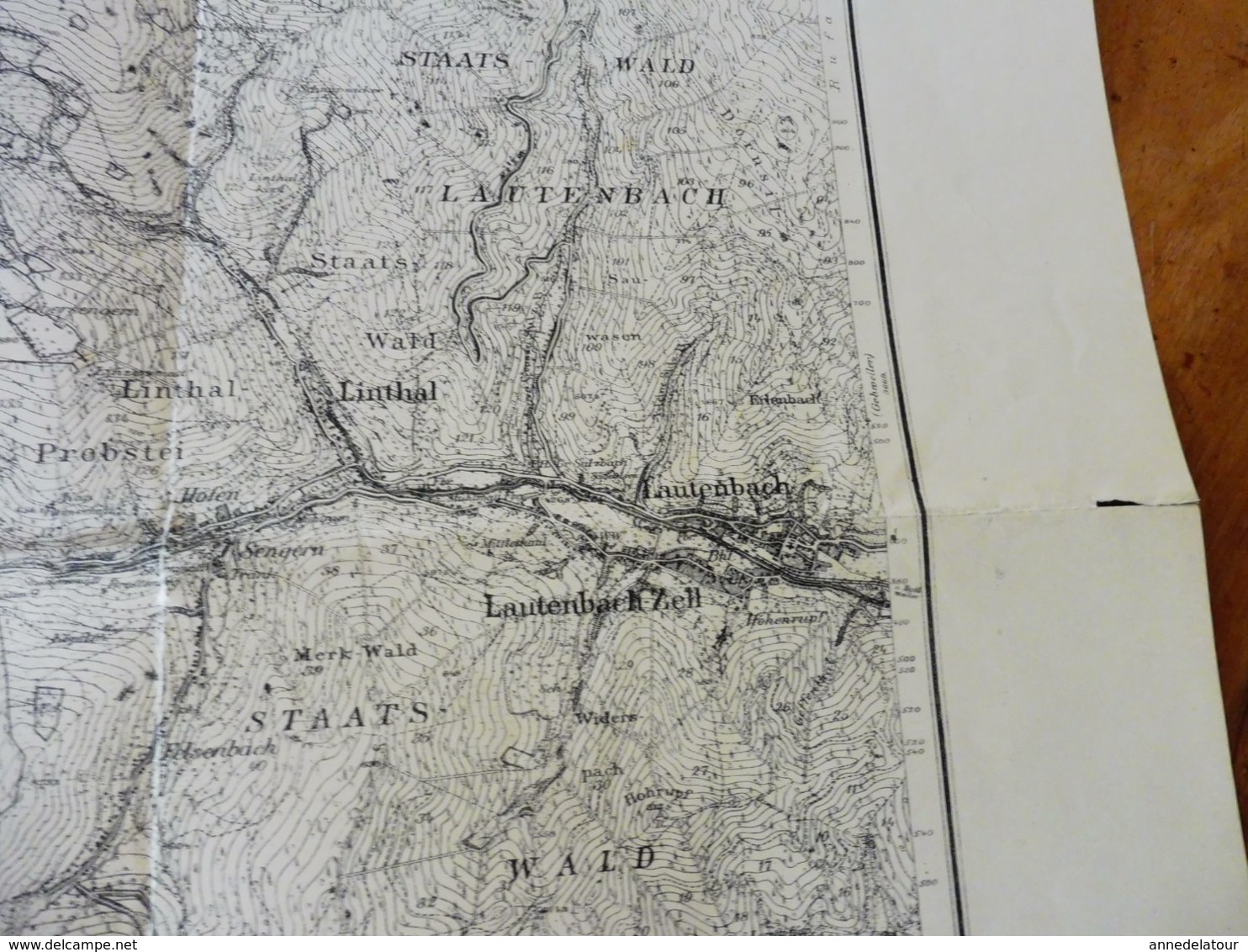 1886 Rare Carte de LAUTENBACH filigrane PAPETERIE BERGES suite annexion ALSACE par l'ALLEMAGNE (Hors-Tout = 64cm x 57cm)