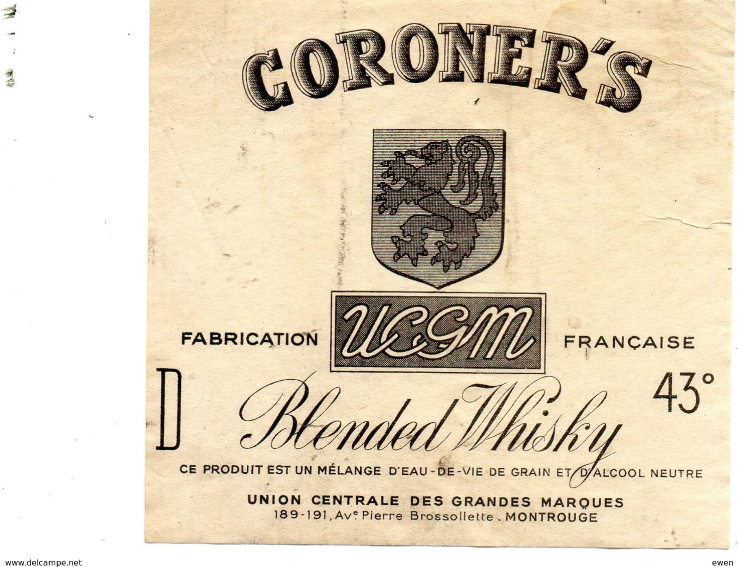 Etiquette De Whisky Coroner's Années 50. - Whisky