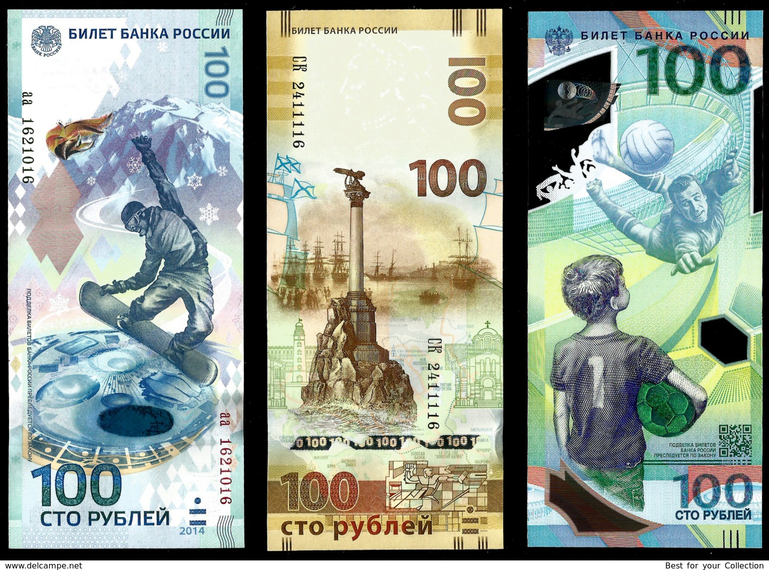 * Russia 100 Rubles ! 2014 Olympic - 2015 Crimea - 2018 FIFA ! Set 3 Bil ! UNC ! - Rusland