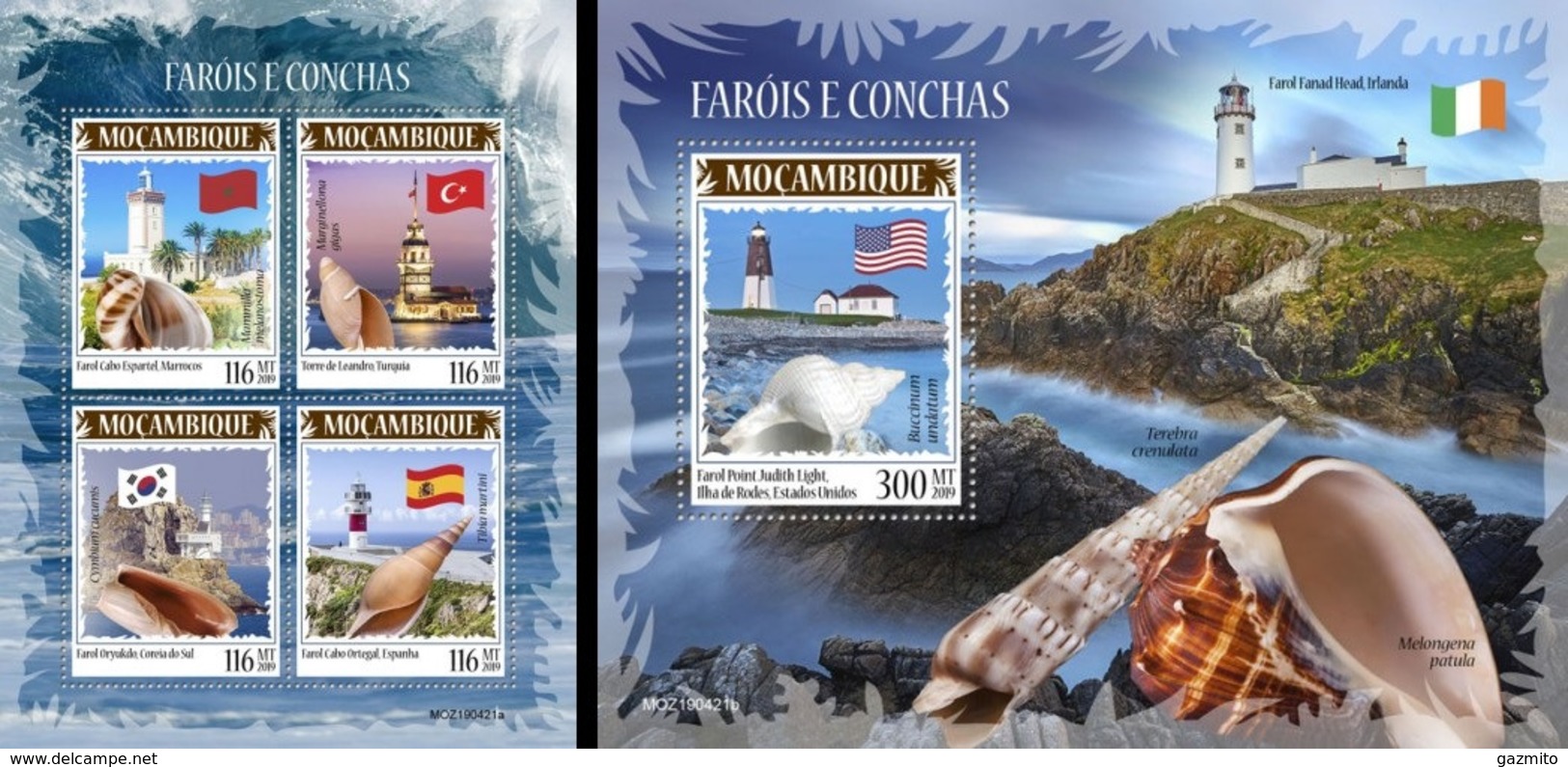 Mozambico 2019, Lighthouse And Shells, 4val In BF +BF - Lighthouses