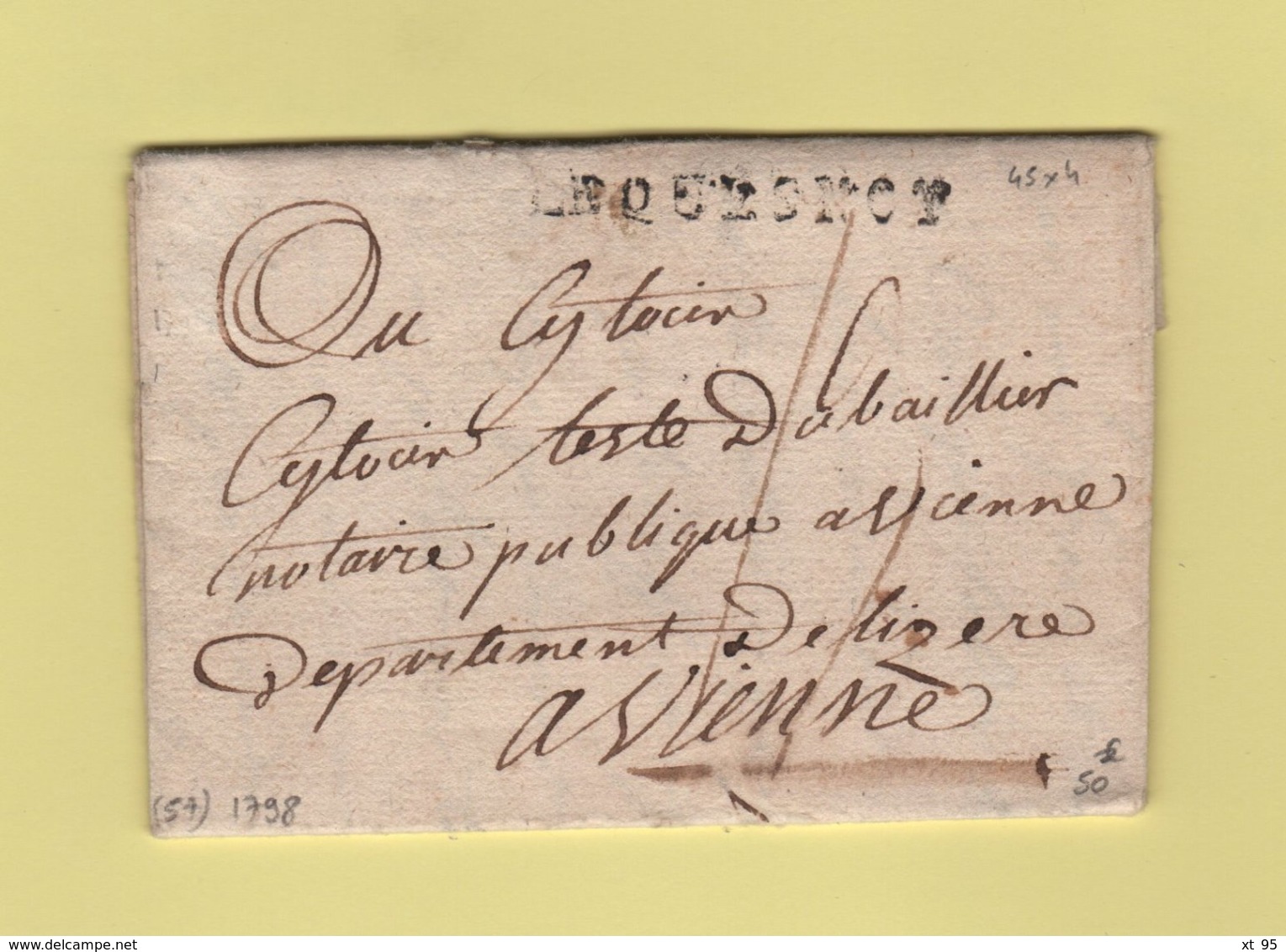 Le Quesnoy - Nord - 1798 - Courrier Pour Vienne Dans L Isere - 1701-1800: Vorläufer XVIII