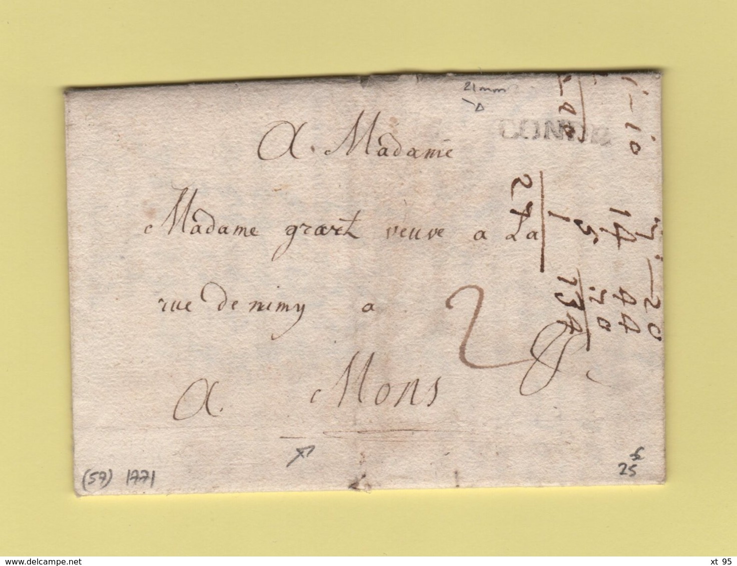 Condé - Nord - 1771 - Courrier Pour Mons - 1701-1800: Voorlopers XVIII