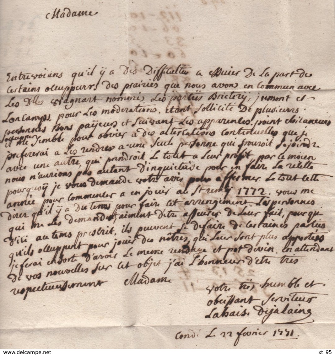 Condé - Nord - 1771 - Courrier Pour Mons - 1701-1800: Precursori XVIII