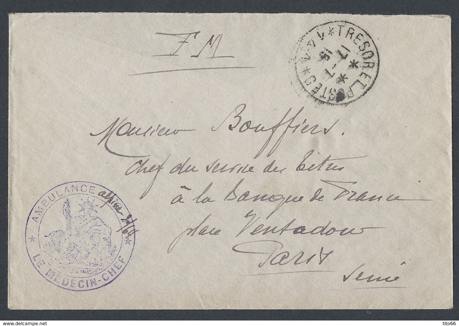 France Lettre En  Trésor Et Poste 141 66 ème Div D' Infanterie Du 17/7/1915 Vers Paris - Guerra Del 1914-18