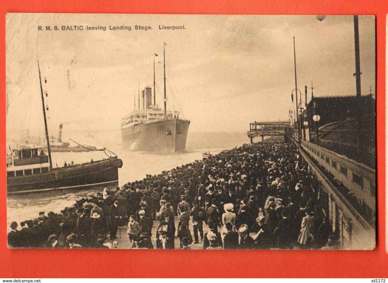 MTY-36 R.M.S Baltic Leaving Landing Stage. Liverpol. Used In 1908. Petite Cassure D'angle. - Steamers