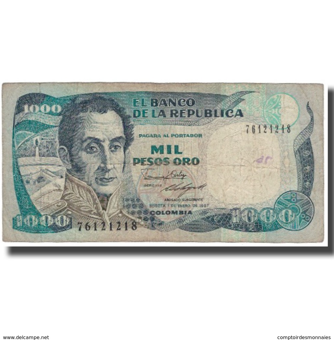 Billet, Colombie, 1000 Pesos Oro, 1987, 1983-01-01, KM:424b, AB - Colombia