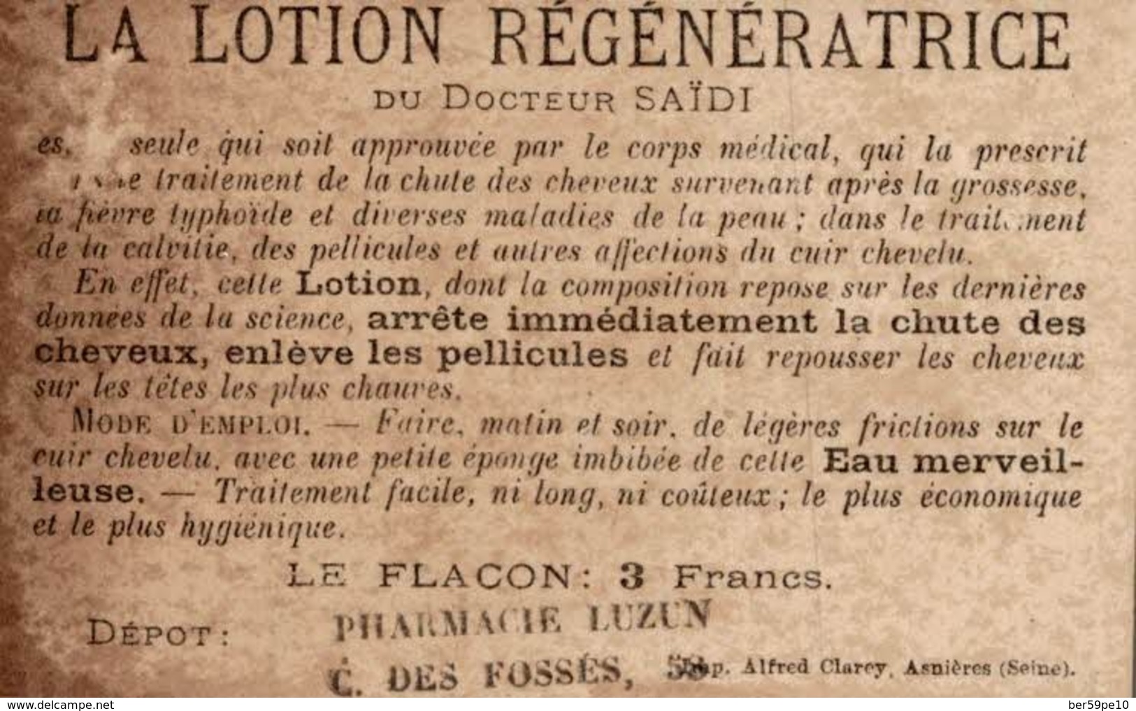 CHROMO LOTION REGENERATRICE DU Dr SAIDI  L'ECRIVAIN - Autres & Non Classés